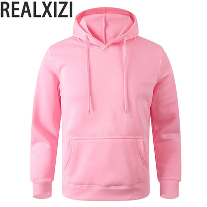 REALXIZI Men's Basic Pullover Hoodie with Adjustable Drawstring and Kangaroo Pocket, Ideal for Casual and Sporty Wear