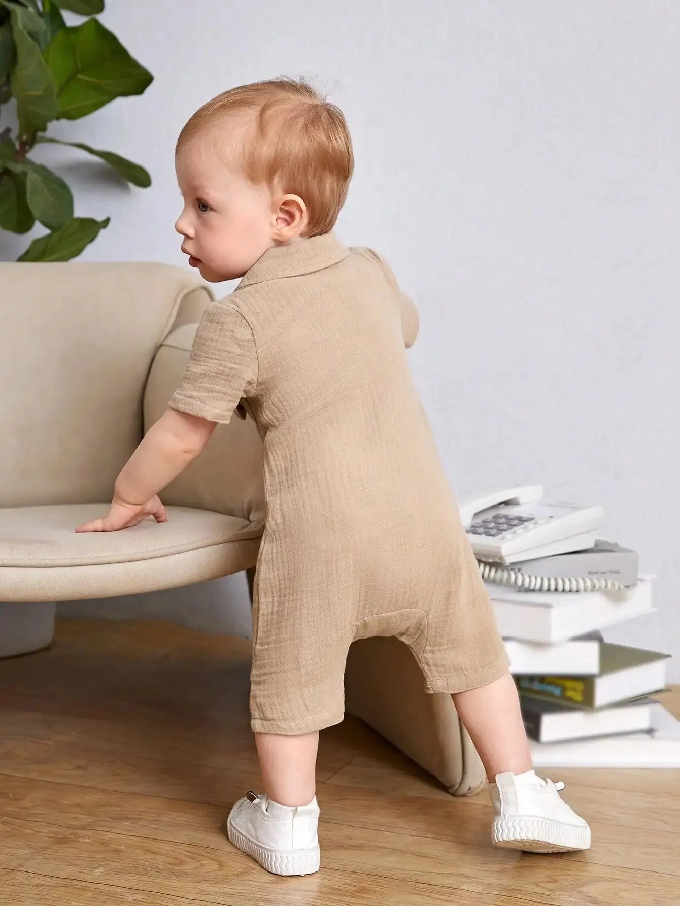 Stylish Button-Down Romper with Chest Pockets for Babies