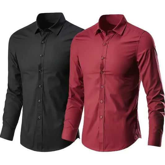 Men's Slim Fit Dress Shirt with Long Sleeves and Button-Down Collar for Formal and Casual Wear