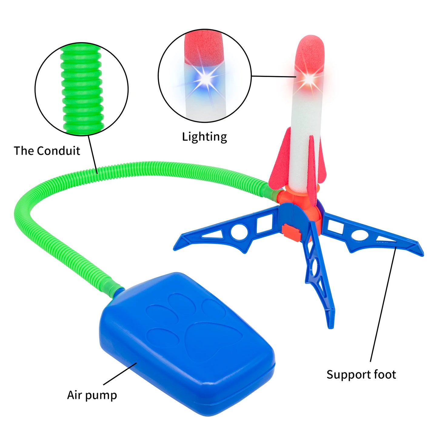 Stomp Rocket Launcher Set with Adjustable Angle for High-Flying Fun and Physical Activity for Kids