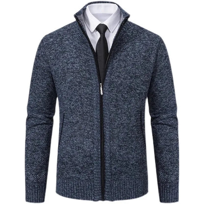 Men's Full-Zip Cardigan with Textured Knit Design, Stand Collar, and Ribbed Cuffs and Hem for a Stylish and Comfortable Fit, Perfect for Business Casual and Formal Wear