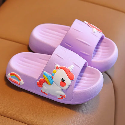 Adorable Unicorn-Themed Children's Slide Sandals with Rainbow Accents