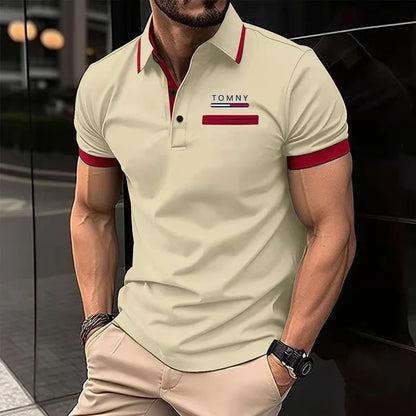 Men's Slim Fit Polo Shirt with Plaid Accent on Sleeves and Collar for a Stylish Casual Look