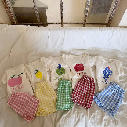 Adorable Toddler Fruit-Themed T-Shirt and Gingham Shorts Set for Summer Fun