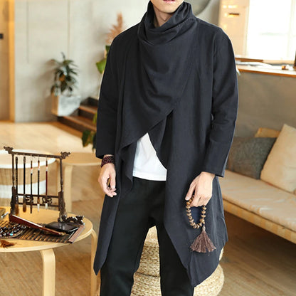 Men's Asymmetrical Open-Front Cardigan with Draped Collar and Lightweight Fabric for a Modern, Minimalist Look