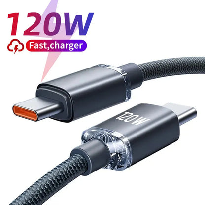 120W Fast Charging USB-C to USB-C Cable with High-Durability Braided Design for Rapid Power Delivery and Data Transfer