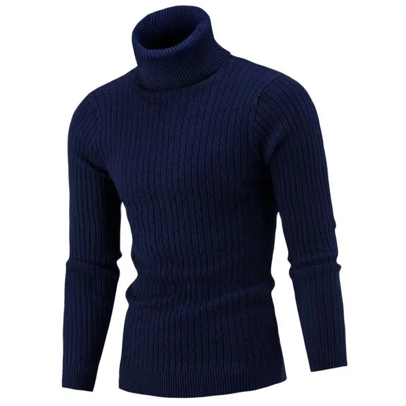 Men's Ribbed Turtleneck Sweater with Cable Knit Design, Long Sleeves, and Slim Fit, Ideal for Warmth and Style in Casual or Semi-Formal Settings