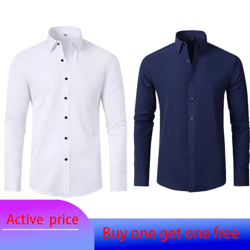 Men's Long Sleeve Stretchable Dress Shirt with Button-Down Front and Slim Fit Design for Formal and Casual Occasions