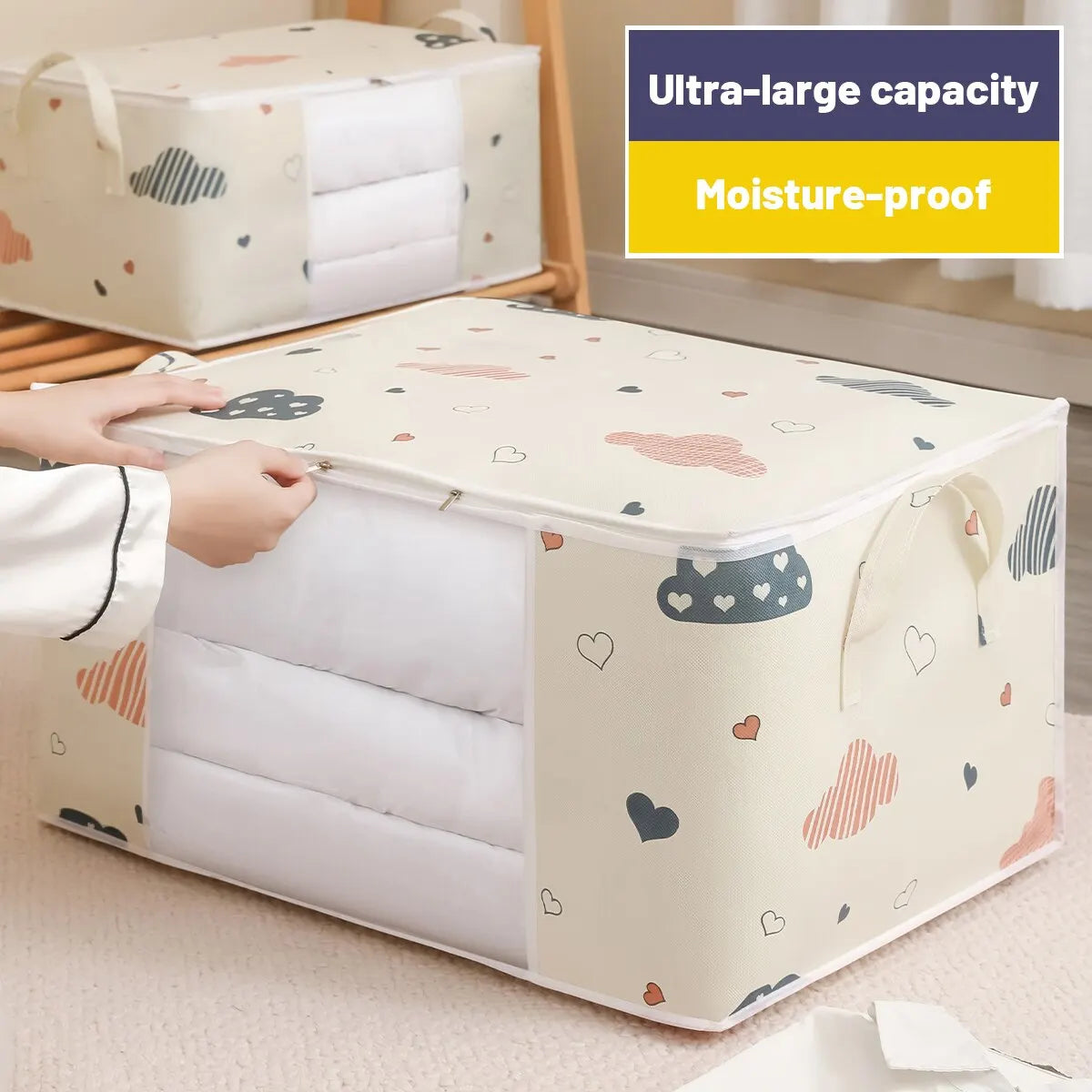 Large Capacity Foldable Storage Bags for Clothes and Bedding with Zipper Closure and Reinforced Handles