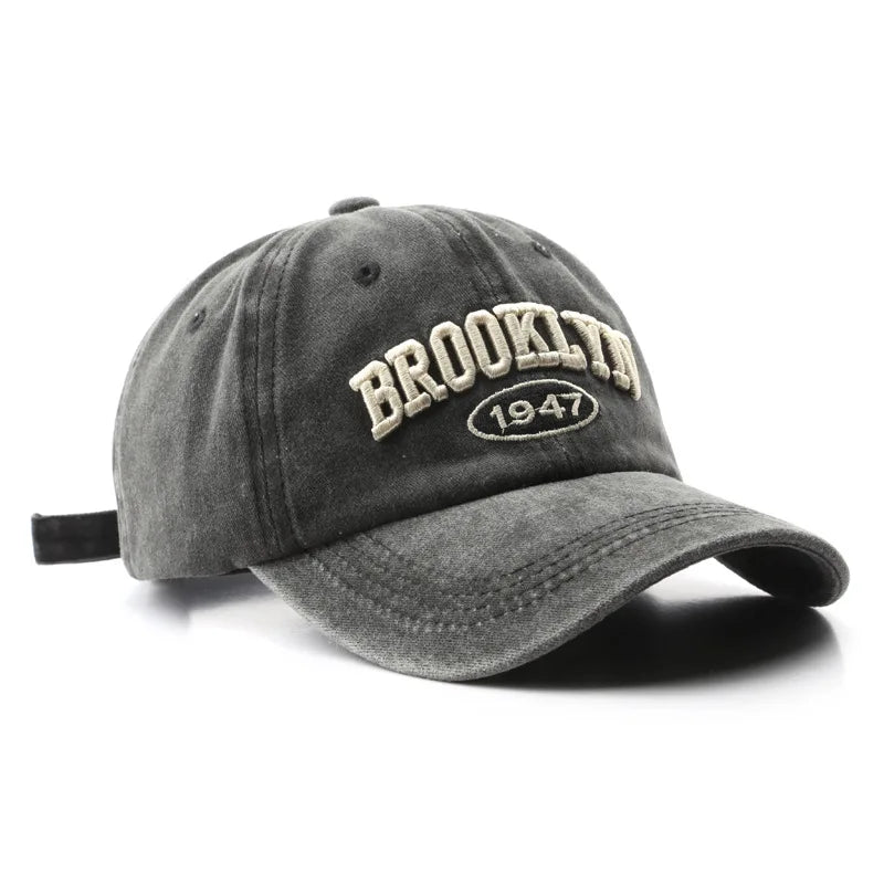 Vintage Washed Baseball Cap with Embroidered Brooklyn 1947 Logo and Adjustable Strap for Classic Urban Style