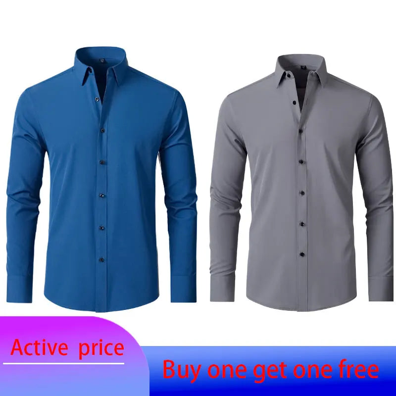 Men's Long Sleeve Stretchable Dress Shirt with Button-Down Front and Slim Fit Design for Formal and Casual Occasions