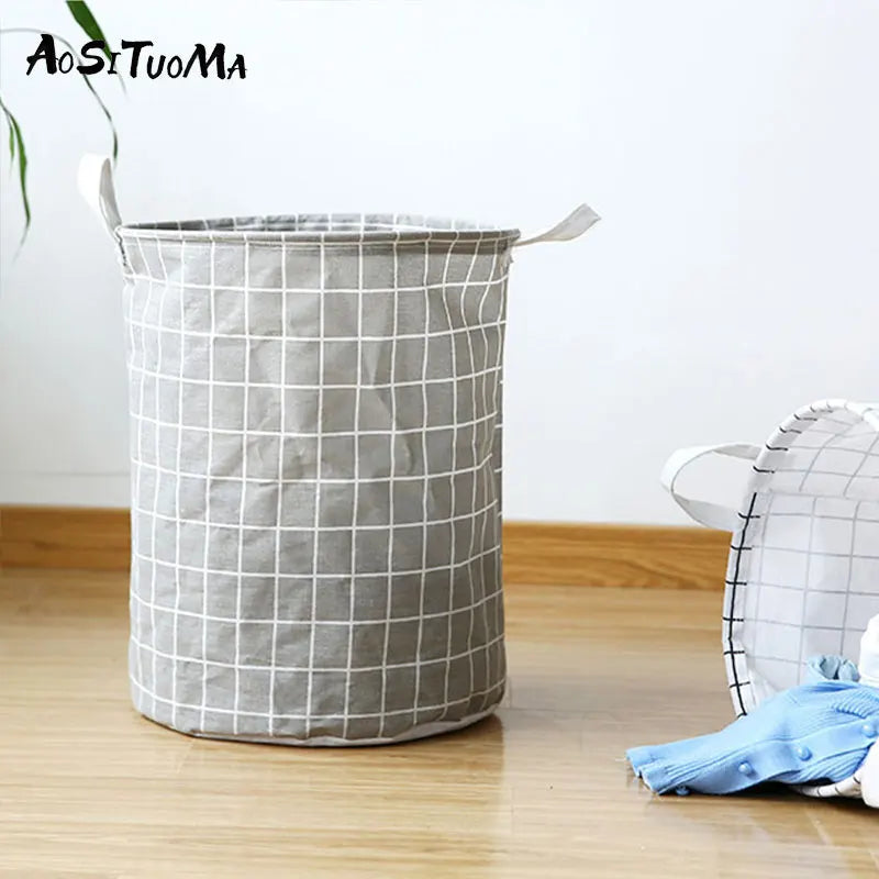 Large Capacity Checkered Laundry Basket with Sturdy Handles for Easy Carry and Modern Home Organization