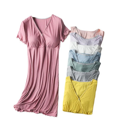 Maternity Nightgown with Built-in Bra and Easy-Access Design for Postpartum and Nursing Comfort