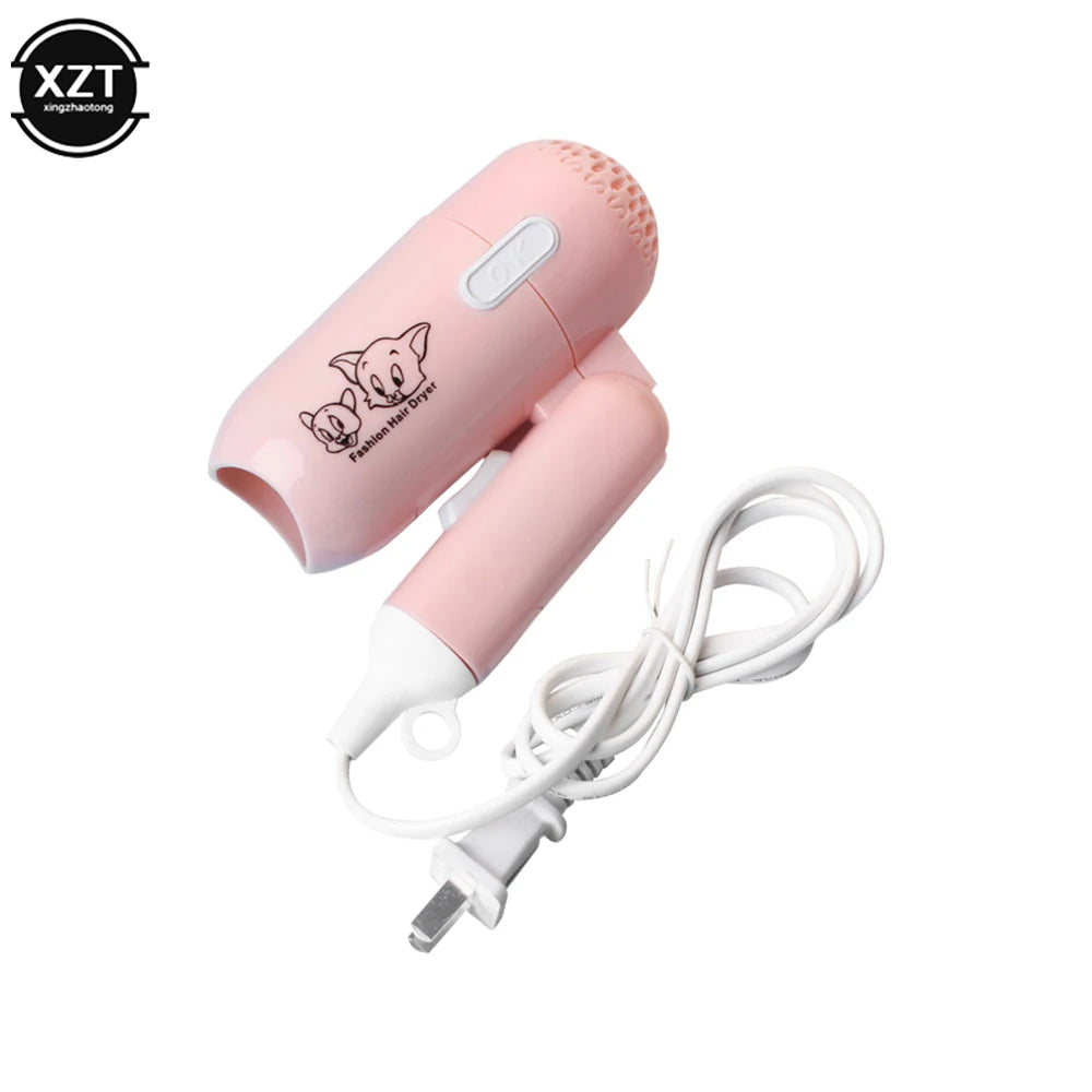 Compact and Lightweight Mini Hair Dryer with Cute Cartoon Design, Ideal for Travel and Daily Use, Featuring a Foldable Handle and Multiple Speed Settings