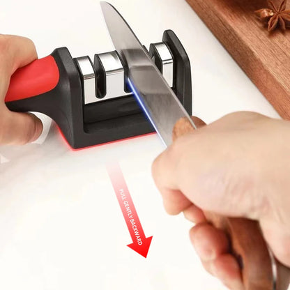 Professional 3-Stage Kitchen Knife Sharpener with Non-Slip Base, Ergonomic Handle, and Easy-to-Use Design for Sharpening and Polishing Blades