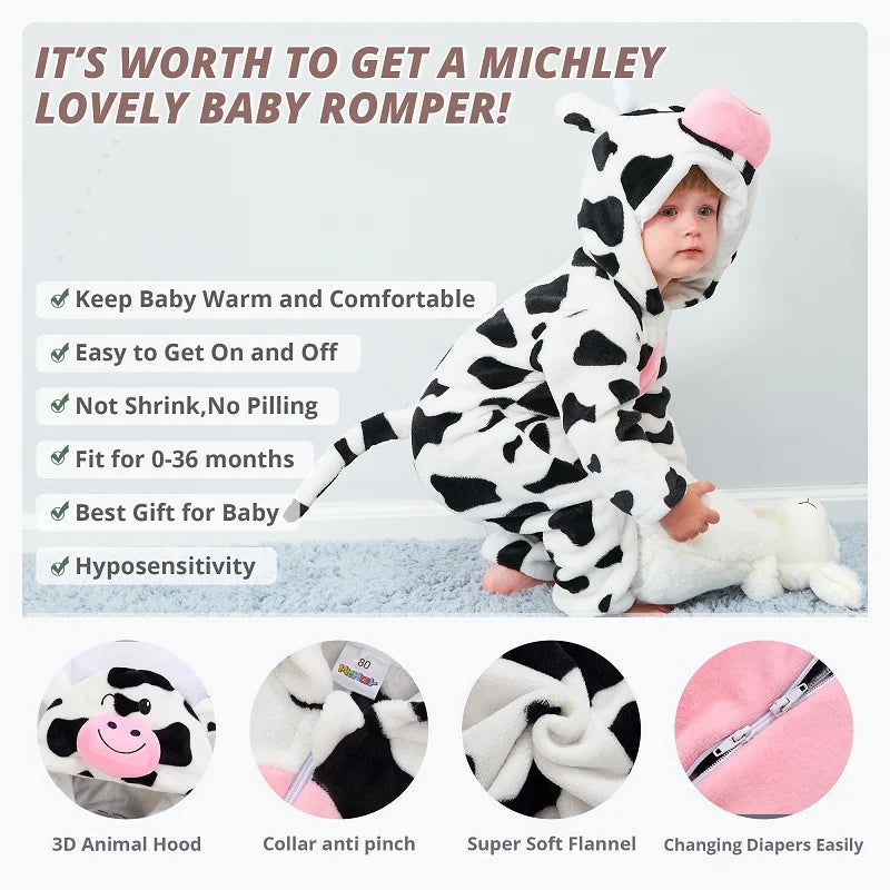 Adorable Animal Themed Fleece Onesies with Hood for Babies and Toddlers