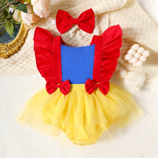 Baby Princess Tutu Dress with Ruffled Sleeves and Matching Bow Headband