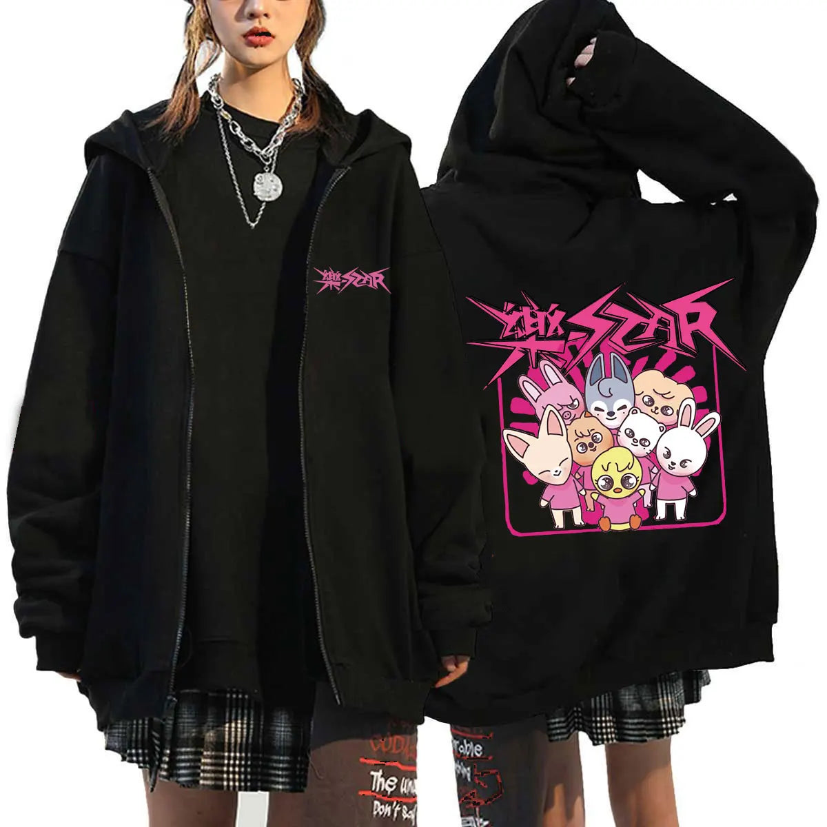 Unisex Streetwear Graphic Hoodie with Bold Arm and Back Designs, Full-Zip Closure, and Oversized Fit for a Trendy Look