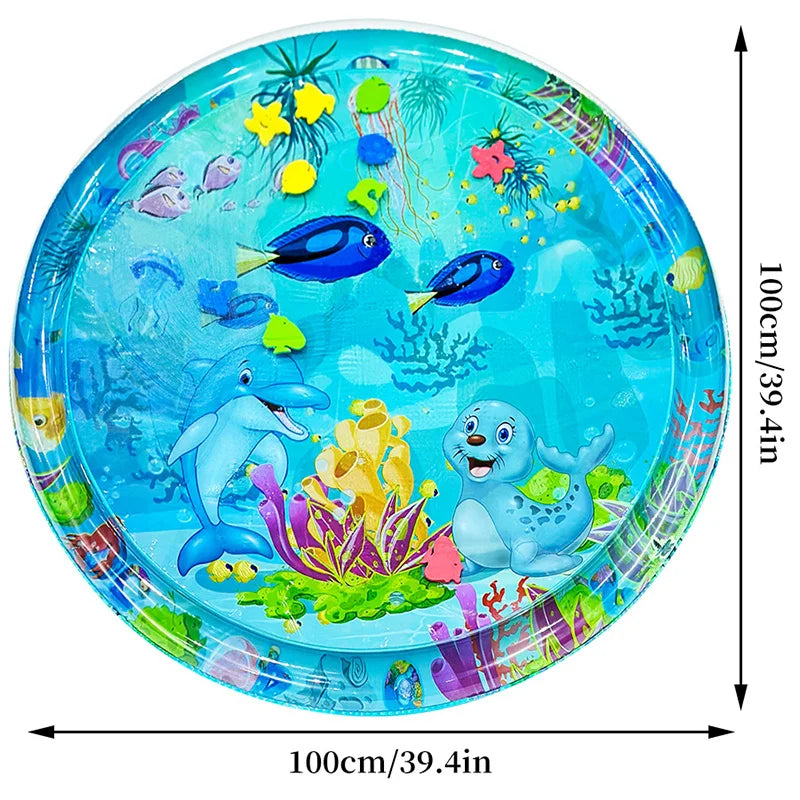 Round Inflatable Tummy Time Water Play Mat with Underwater Theme and Floating Toys for Baby's Sensory Development and Fun Playtime