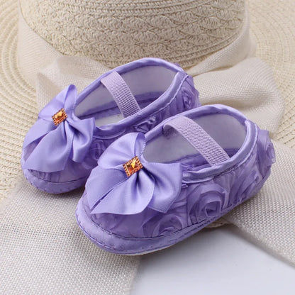 Soft Baby Mary Jane Flats with Large Bow Detail and Elastic Strap for Secure Fit