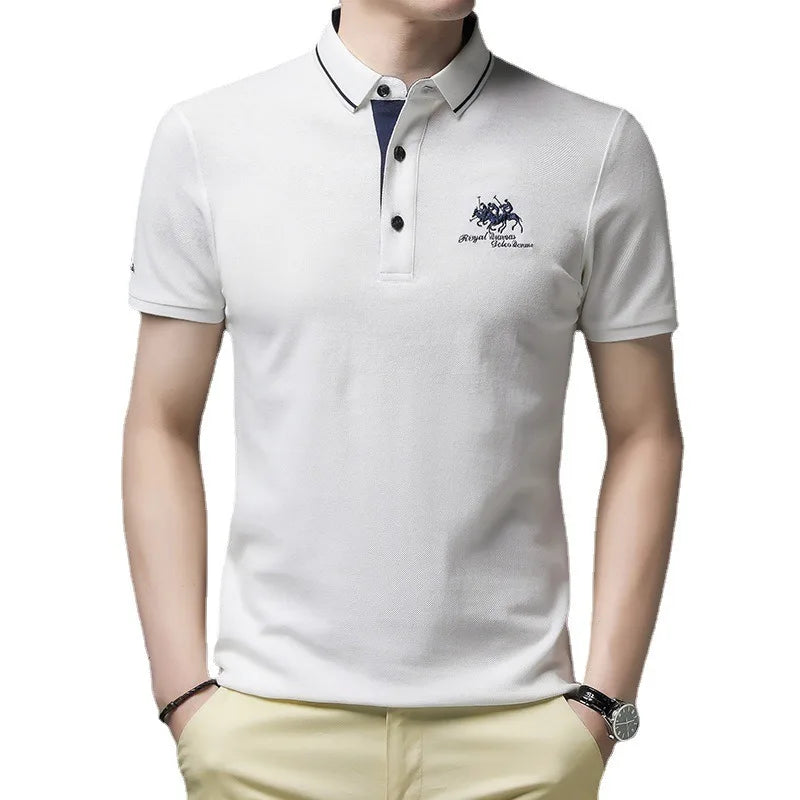 Men's Premium Embroidered Polo Shirt with Contrast Inner Collar and Button Closure