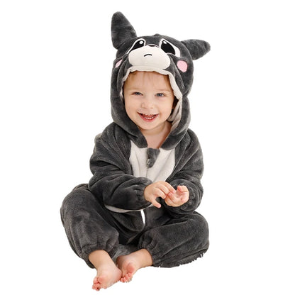 Adorable Animal Themed Fleece Onesies with Hood for Babies and Toddlers