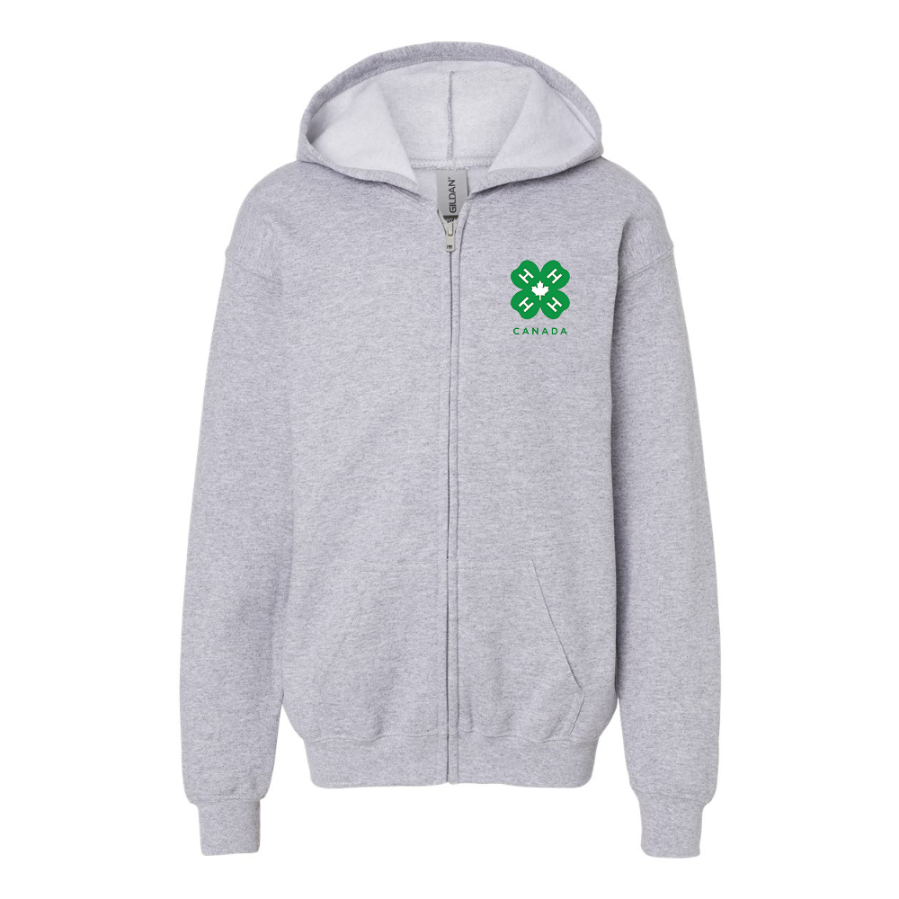 Gildan Heavy Blend Youth 4H Canada Logo Full Zip Hooded Sweatshirt
