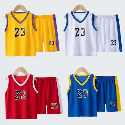 Youth Basketball Jersey and Shorts Set, Number 23, Sleeveless, Comfortable and Breathable Sportswear for Kids