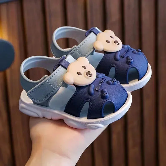 Baby Sandals with Adorable Bear Design and Adjustable Hook-and-Loop Closure, Featuring Soft Soles and Breathable Material for Comfortable Summer Wear