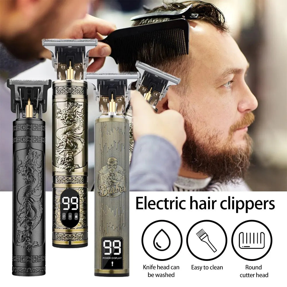 Electric Hair Clippers with LED Display, Engraved Metal Body, Washable Blades, and Easy-to-Clean Design for Professional Haircuts and Trimming