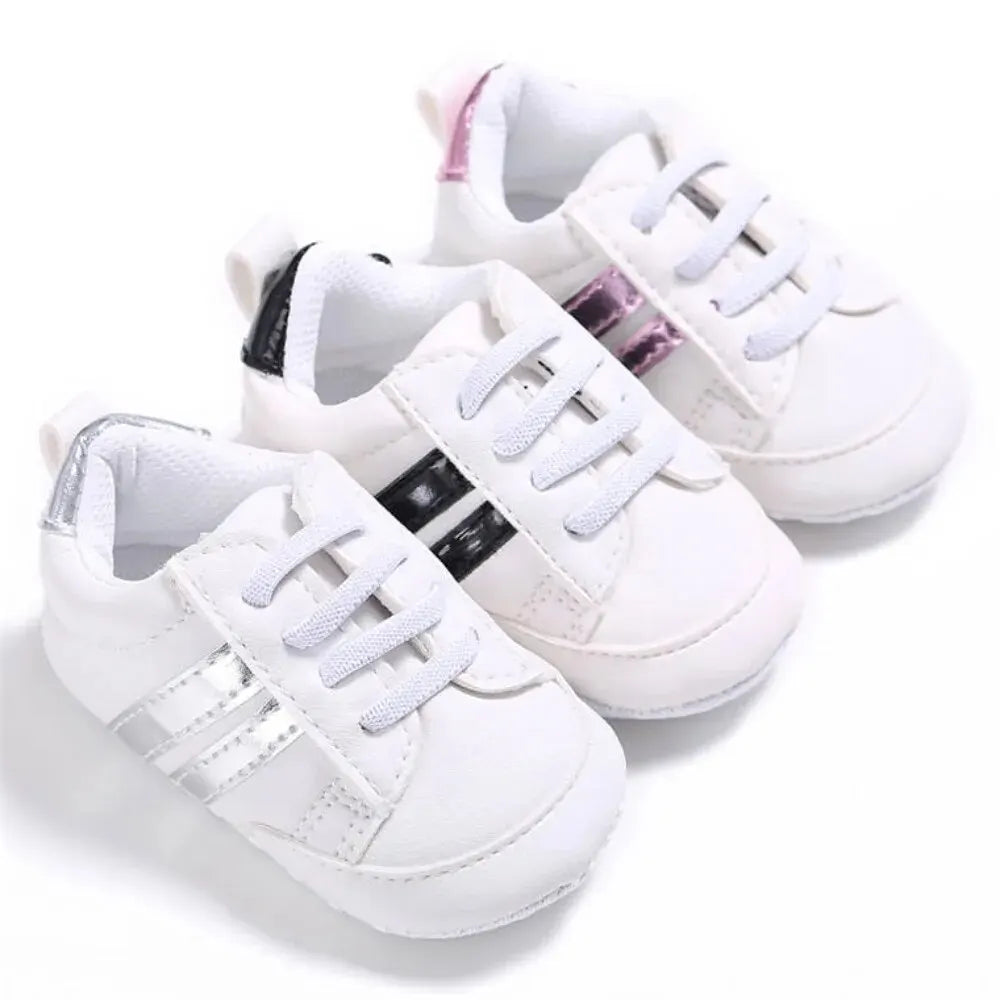 Stylish Baby Sneakers with Reflective Stripes and Easy Lace-Up Closure for Comfortable All-Day Wear