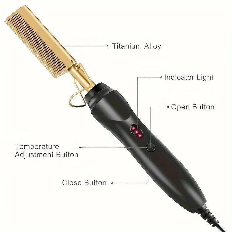 High-Heat Ceramic Pressing Comb for Sleek, Straight Hair with Ergonomic Handle and Adjustable Temperature Settings