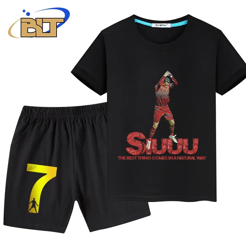 Stylish Soccer Star T-Shirt and Shorts Set for Kids – Perfect for Young Football Fans