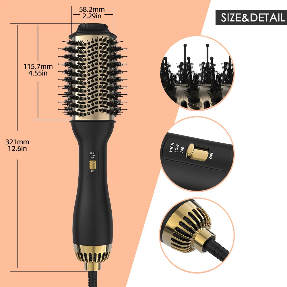 Luxury Hot Air Brush for Salon-Quality Styling at Home with Ionic Technology and Multi-Function Design for Drying, Straightening, and Volumizing Hair