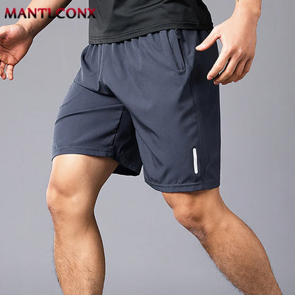 Men's Quick-Dry Athletic Shorts with Zipper Pockets and Reflective Detailing, Featuring an Elastic Waistband and Drawstring Closure