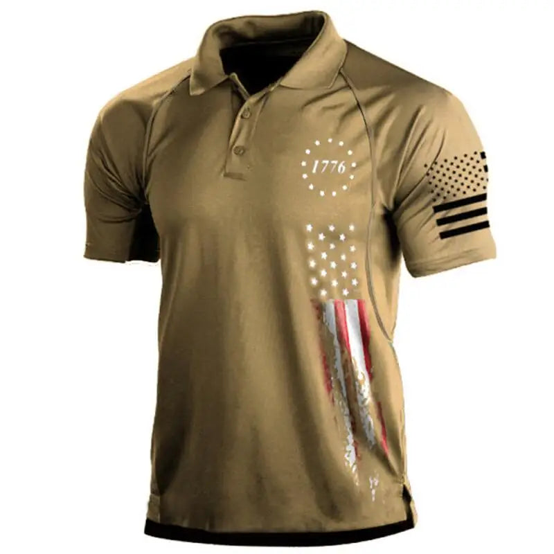 Men's Patriotic Polo Shirt with 1776 Graphic and American Flag Print on Sleeve and Front