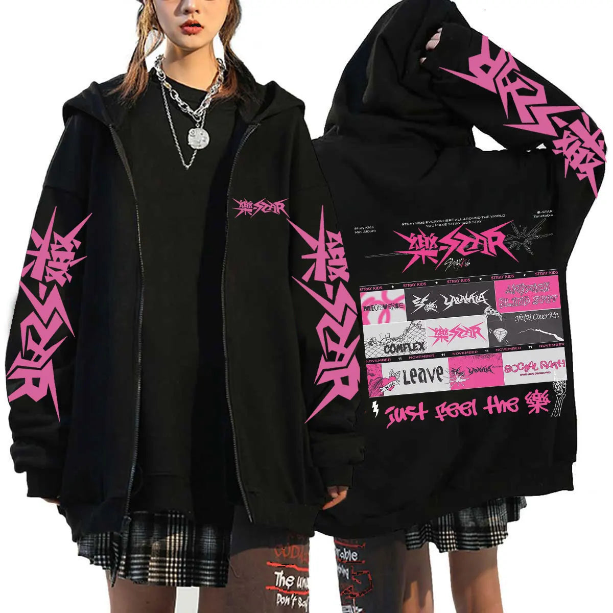 Unisex Streetwear Graphic Hoodie with Bold Arm and Back Designs, Full-Zip Closure, and Oversized Fit for a Trendy Look