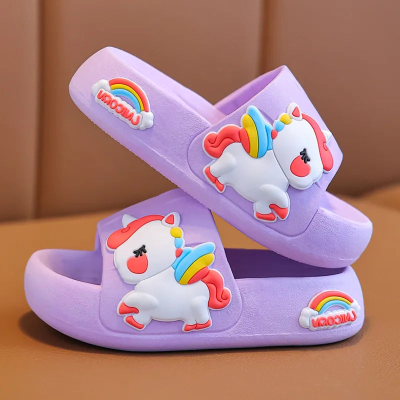 Adorable Unicorn-Themed Children's Slide Sandals with Rainbow Accents