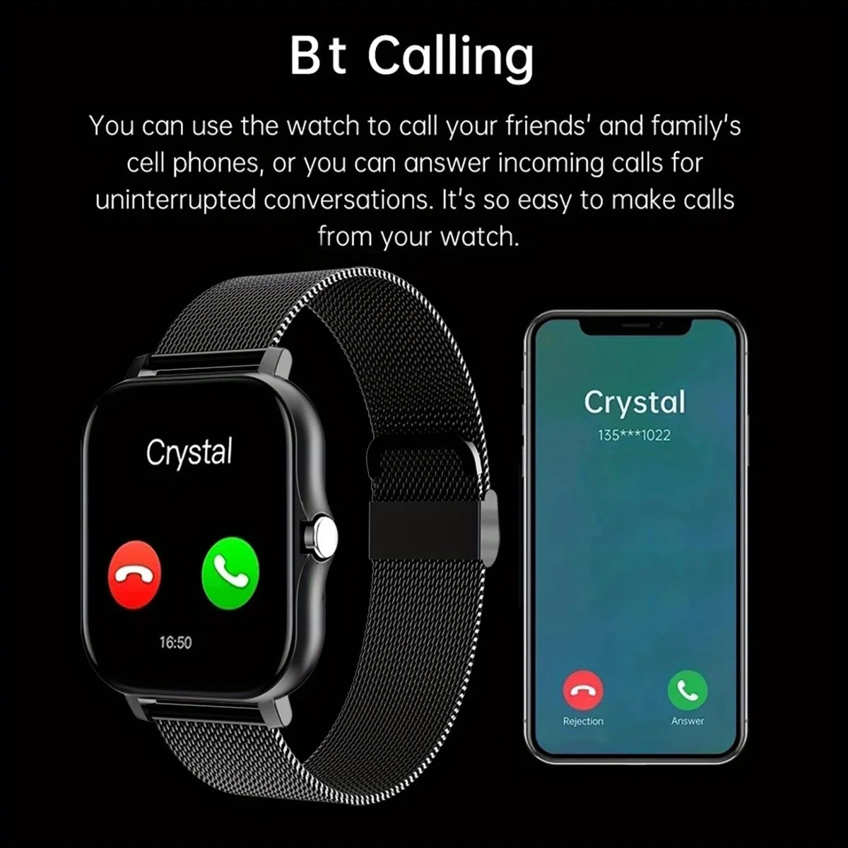 Smartwatch with Heart Rate Monitor, Full Touchscreen, and Bluetooth Call Function for Fitness Tracking and Notifications