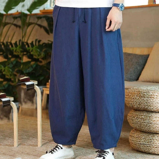 Relaxed Fit Men's Harem Pants with Elastic Drawstring Waist and Breathable Fabric for Comfortable Casual Wear