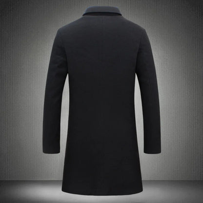 Men's Long Wool Blend Overcoat with Notched Lapel, Single-Breasted Closure, and Full-Length Sleeves for a Sophisticated and Warm Autumn and Winter Look