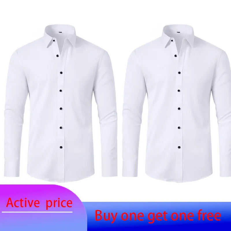 Men's Long Sleeve Stretchable Dress Shirt with Button-Down Front and Slim Fit Design for Formal and Casual Occasions