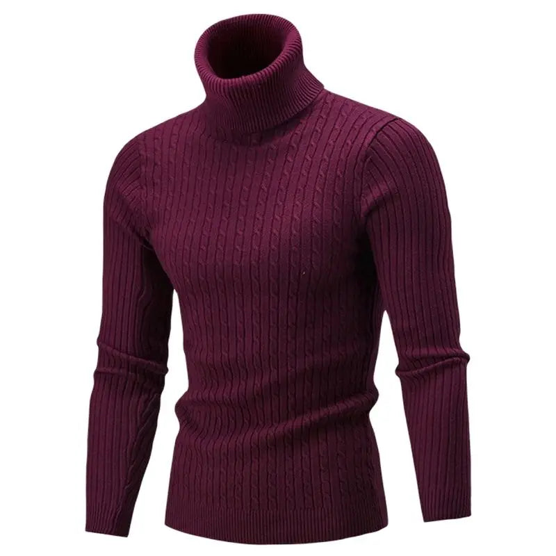 Men's Ribbed Turtleneck Sweater with Cable Knit Design, Long Sleeves, and Slim Fit, Ideal for Warmth and Style in Casual or Semi-Formal Settings