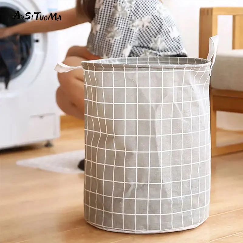 Large Capacity Checkered Laundry Basket with Sturdy Handles for Easy Carry and Modern Home Organization