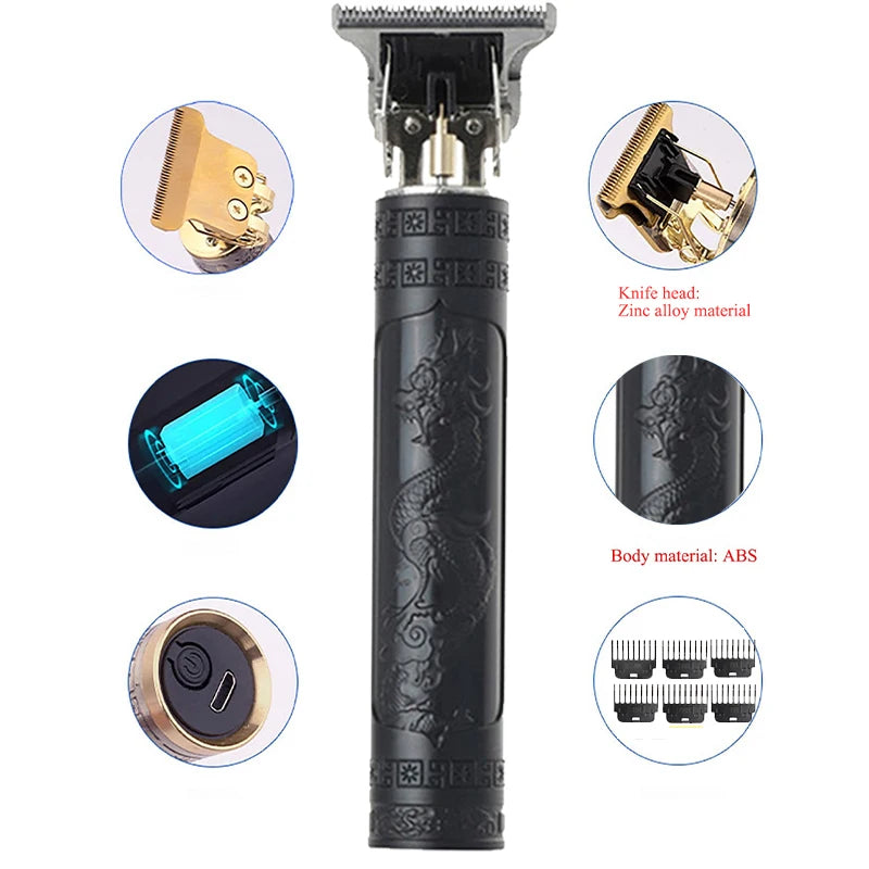 Professional Hair Trimmer with Dragon Design, Multiple Guide Combs, USB Charging, and Precision Blades for Detailed Haircuts and Styling