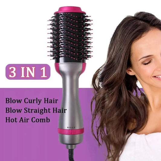 3-in-1 Hot Air Comb for Blow Drying, Curling, and Straightening Hair with Multi-Function Styling Capability