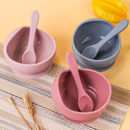 Durable Silicone Baby Bowl and Spoon Set with Suction Base for Mess-Free Feeding