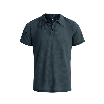 Men's Textured Knit Polo Shirt with Button Placket and Breathable Fabric for Casual Wear