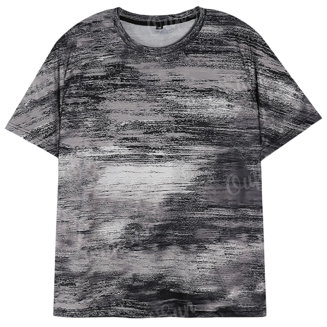 Men's Short Sleeve Crew Neck T-Shirt with Abstract Pattern Design for Casual and Athletic Wear