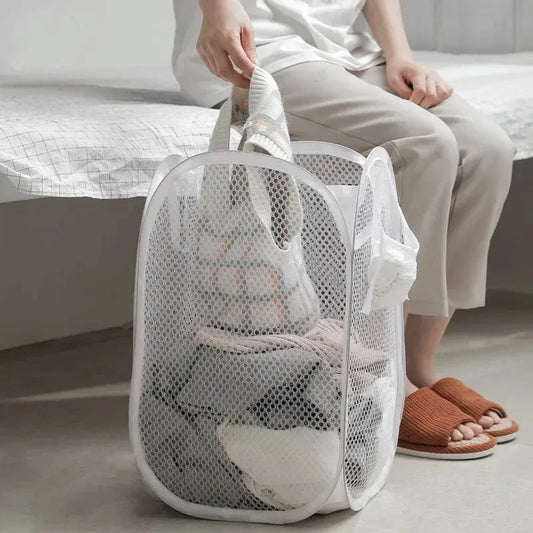 Foldable Mesh Laundry Hamper with Handles for Easy Transport and Ventilation